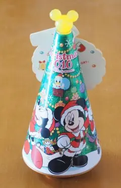 ミッキーマウス　２０１０年クリスマスシーズン　円錐形お菓子缶（缶のみです）