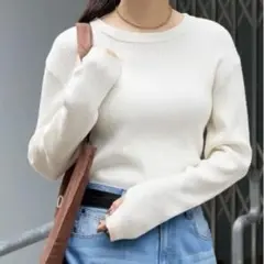 [MONO-MART]オフホワイト リブ編みセーター フリーサイズ