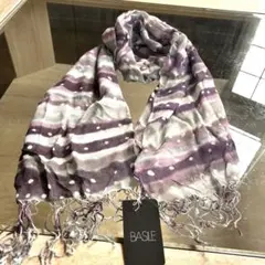 新品　BASLE ストール 紫系 ストライプ・ドット　麻　レーヨン　ムーンバット