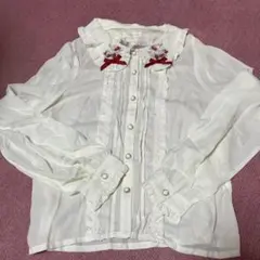 美品☆Sretsisスレトシス☆フリル付きフラワー刺繍ホワイトブラウス 