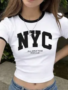 SHEIN✺NYCロゴ リンガーTシャツ✺ホワイト×ブラック✺14Y