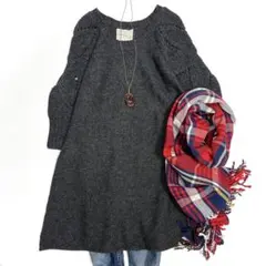 ビアズリー ニットワンピース チュニック グレー 毛100% ウール 透かし編み