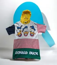 【希少】90s ディズニー ドナルドダック フード付Tシャツ クレイジーパターンのサムネイル