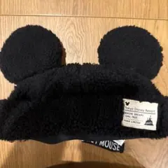ディズニー　ミッキー ボアキャップ　コーデュロイ イヤーハット黒