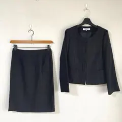 ナチュラルビューティー 黒ブラック ノーカラー スーツ 上M下L W70 DMW