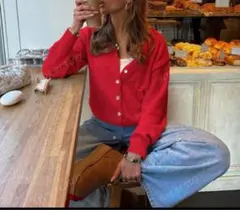 最終お値下げ　赤　カーディガン　DAZY クリスマス　ニット