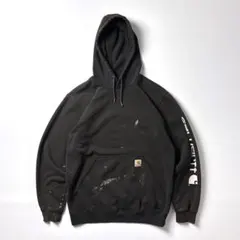 carhartt パーカー M ブラック 鬼フェード グランジ ボロ 袖プリント