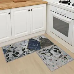 北欧風 幾何学デザイン キッチンマット 2枚セット　おしゃれ 滑り止め付き