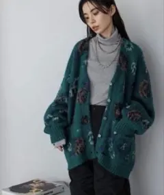 JEANASIS 5Gフラワーラメフェザーカーディガン