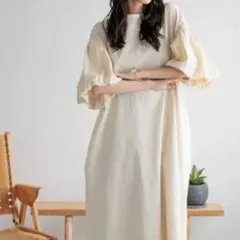 LOWRYS　FARM　 袖バルーンリボンワンピース　シャツワンピース