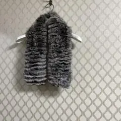 HANAEMORIチンチラグレー ファー マフラー リブ編み