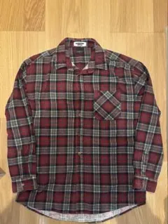 古着 レッド系チェック長袖シャツ M