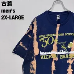 GILDAN ギルダン Tシャツ ブリーチ加工 斬新デザイン 紺 2XL 古着
