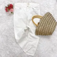 ザラ/スキニーデニム/ホワイト無地/コットン/Lサイズ/ストレッチ美脚