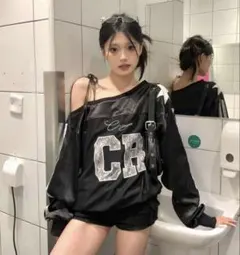 CRロゴ付き ブラックトレーナー SHEIN スウェット y2k