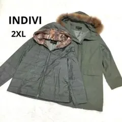 美品 希少サイズ INDIVI ライナー付きモッズコート リアルファー