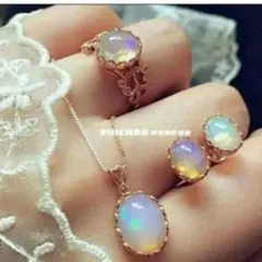 オパール風♡シンプルで上品なネックレス ピアス 3点お買い得set
