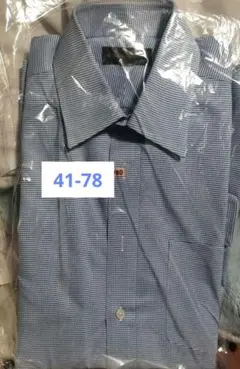 【41-78】青と白のチェック柄長袖シャツ