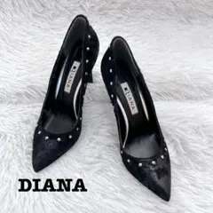 DIANA スエード調 シルバースタッズ ポイントテッドトゥ 22cm ブラック