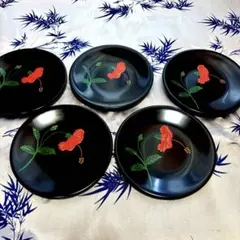 輪島塗 茶托 5枚セット 黒地 金彩 葉模様 新品未使用 - メルカリ