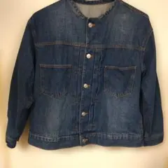 襟なしデニムジャケット ボタン付き Lサイズ