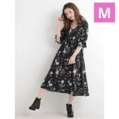 レディース　ワンピース　M 黒　花柄　マジェスティックレゴン　半袖　夏　羽織