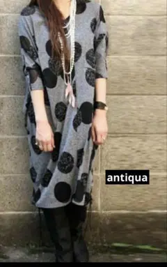 antiqua ドット柄ドルマンロングトップス
