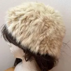 ファー 帽子 シンプル 無地 ベージュ ベレー帽
