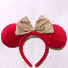 ディズニー ミニーちゃんカチューシャ 赤 ゴールド キルティング