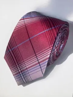 【美品】LES MUES（AOKI）ネクタイ シルク100% レッド×グレー×青