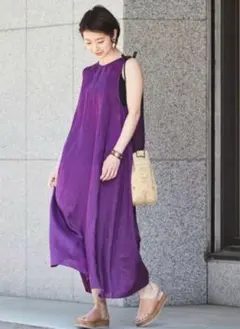 パープル ノースリーブ マキシワンピース