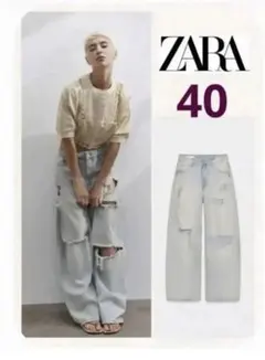 完売品 TRF ミッドライズバギーバルーンデニムパンツ 34 ライトブルー