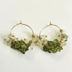 さざれ石 フープピアス グリーン系
