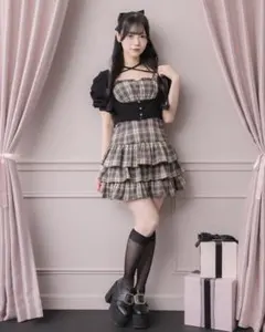 nogenki チェックリボンベルトフレアワンピース s ベージュ - メルカリ