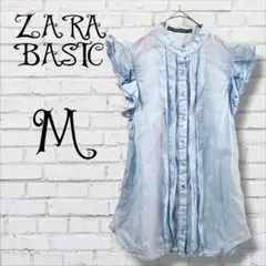 ○美品✨ZARA　ザラ　フリルノースリーブシャツ ブルー フェミニン 上品