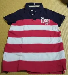 ★トミーヒルフィガー　ポロシャツ　ネイビー✕レッド✕ホワイト　バックロゴ中古★