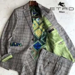 ４８【超高級定価６０万】エトロ ETRO グレンチェックスーツ 裏地シルクのサムネイル