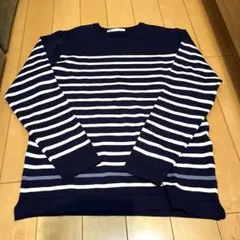 ikka ボーダーニット クルーネック ネイビー M