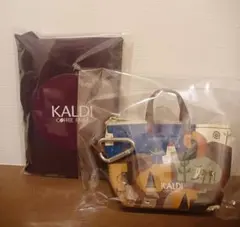 KALDI ロゴエコバッグ＆カラビナ付きミニバッグ(人気コーヒーゼリー入り)