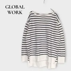 グローバルワーク カシミヤ混 長袖 ニット S ボートネック ボーダー スリット