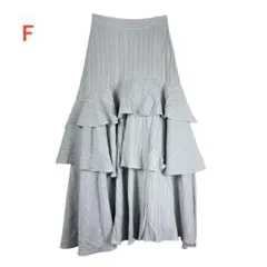 美品　グレー　Sサイズ ワッシャーストライプ フレアロングスカート ウエストゴム