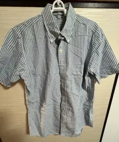 ユニクロ 青 白 ストライプ ボタンダウンシャツ Mサイズ 夏服 体型カバー