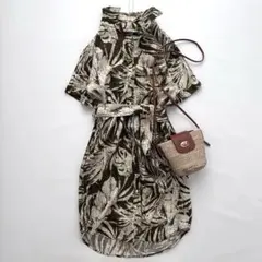 美品 ローレンラルフローレン シャツワンピース L リネン ボタニカル柄 半袖のサムネイル