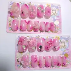 ハンドメイド ネイルチップ 　ピンク系　現品全サイズ　レギュラースクエアY2K
