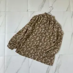 オフィスカジュアル 花柄ブラウス シフォンシャツ リボンタイ ボウタイ レトロのサムネイル