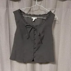 フリルネックラインベスト ダークグレー レディース