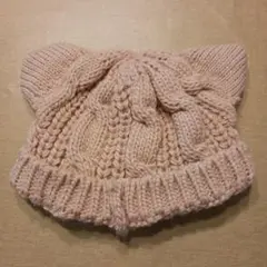 猫耳付きベージュニット帽