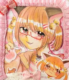 オリジナル手描きイラスト 色紙原画 女の子 猫耳ツインテール - メルカリ