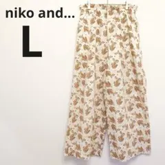 ニコアンド◇ペイズリー柄 ワイドパンツ 総柄 ウエストゴム 綿 ゆったり L