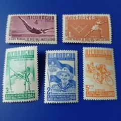 9065 外国切手 ニカラグア 1948年 Xシリーズ野球アマチュア切手 5V